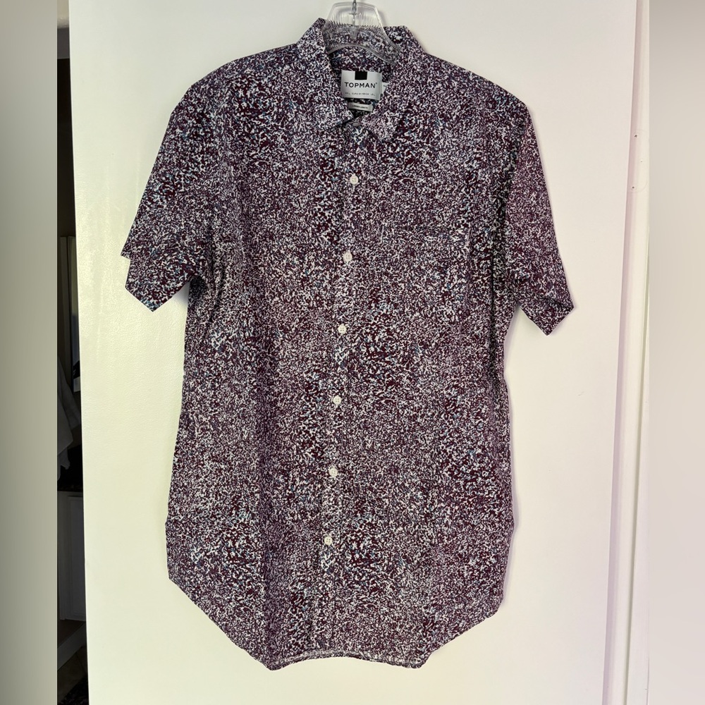 Topman short-sleeve button down shirt - maroon - large
